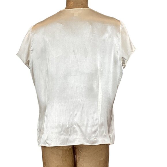 Coldwater Creek Silk Short Sleeve Button-Front Top Shirred Ruffled Accent L 289L - Picture 5 of 10
